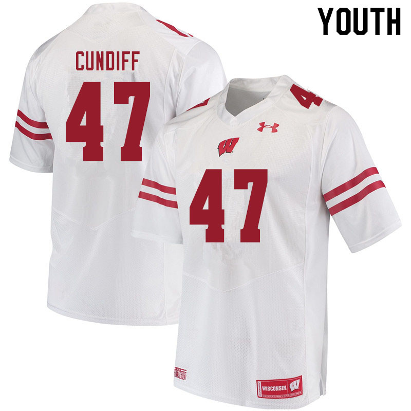 Youth #47 Clay Cundiff Wisconsin Badgers College Football Jerseys Sale-White - Click Image to Close